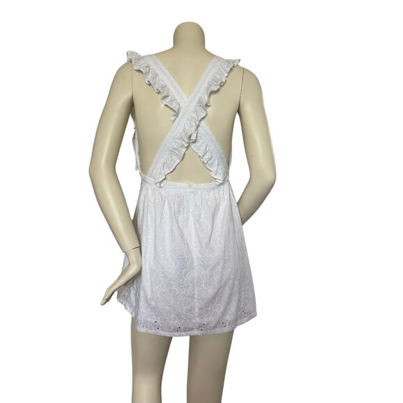 NWT Lulus Sweet Bliss White Eyelet Ruffled Backless Mini Dress Small - Picture 5 of 10